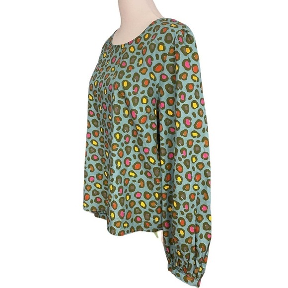 Anthropologie Farm Womens Rio Hanya Puff Sleeve Blouse Leopard Blue Size Medium - Picture 5 of 12